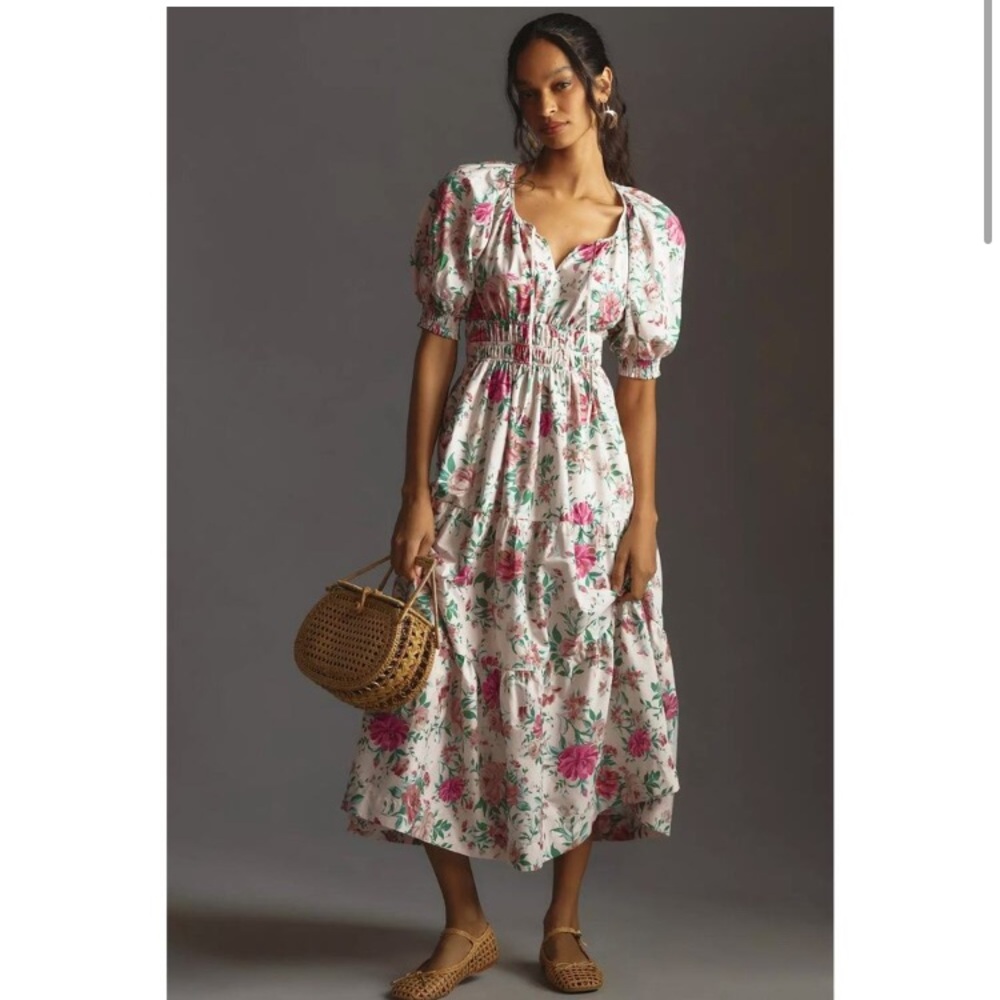 Anthropologie floral puff sleeve dress
